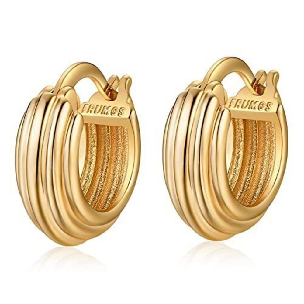 7861 18K Gold Plated Chunky Hoop Earrings Fashion Thick Gold Hoops Set